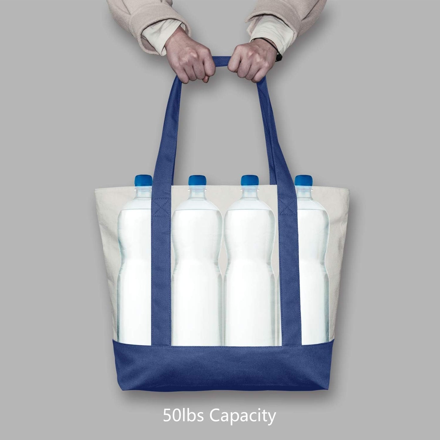 Stylish Canvas Tote Bag with an External Pocket, Top Zipper Closure, Daily Essentials