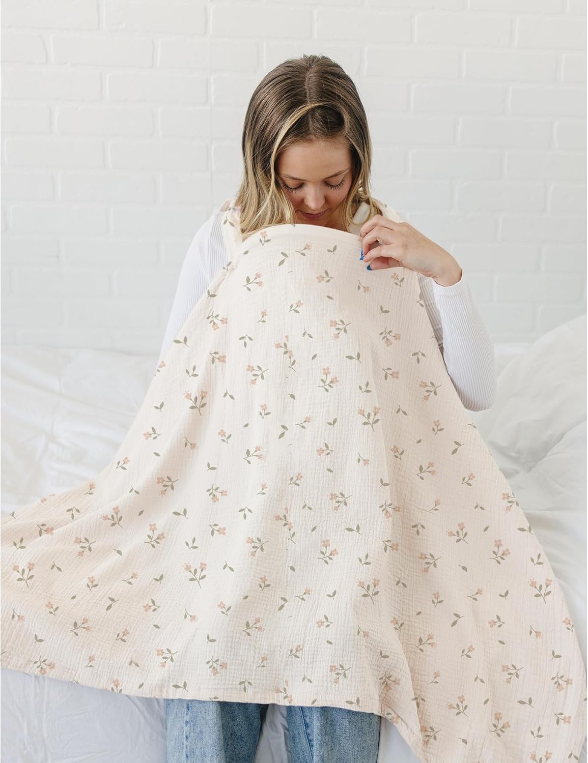 Muslin Nursing Covers for Breastfeeding, Privacy Breast Feeding Cover with Arch Neckline, 100% Cotton Nursing Apron