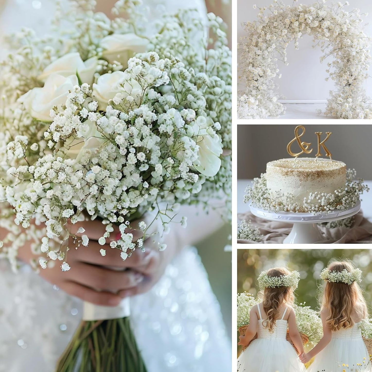 10Pcs Artificial Baby Breath Flowers White with Long Stem, Real Touch Silk Gypsophila Bouquets Bulk for Wedding, DIY Floral Arrangements, Home & Office Decor, Party Centerpieces, White