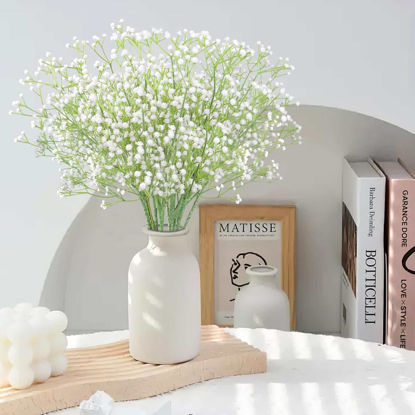 10Pcs Artificial Baby Breath Flowers White with Long Stem, Real Touch Silk Gypsophila Bouquets Bulk for Wedding, DIY Floral Arrangements, Home & Office Decor, Party Centerpieces, White