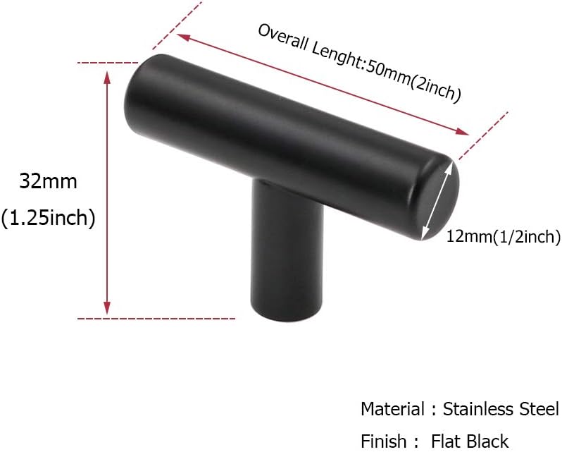 (50 Pack) Cabinet Knob Black Stainless Steel Drawer Knobs - HD201BK Matte Black Kitchen Cabinet Hardware