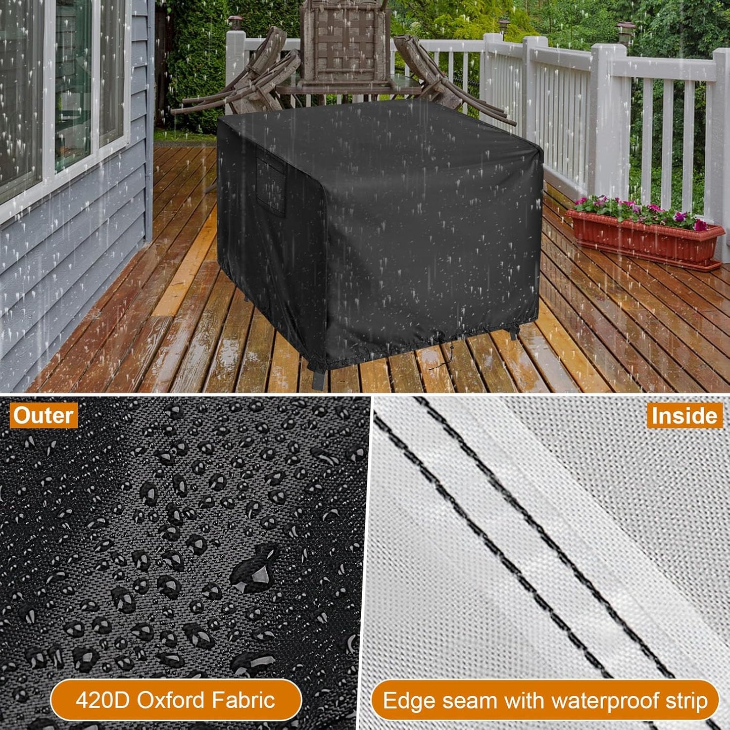 Outdoor Table Cover Square, 34 inch Square Patio Table Cover, Waterproof Small Table Cover Outdoor Patio Furniture Cover - 34'' x 34'' x 28''