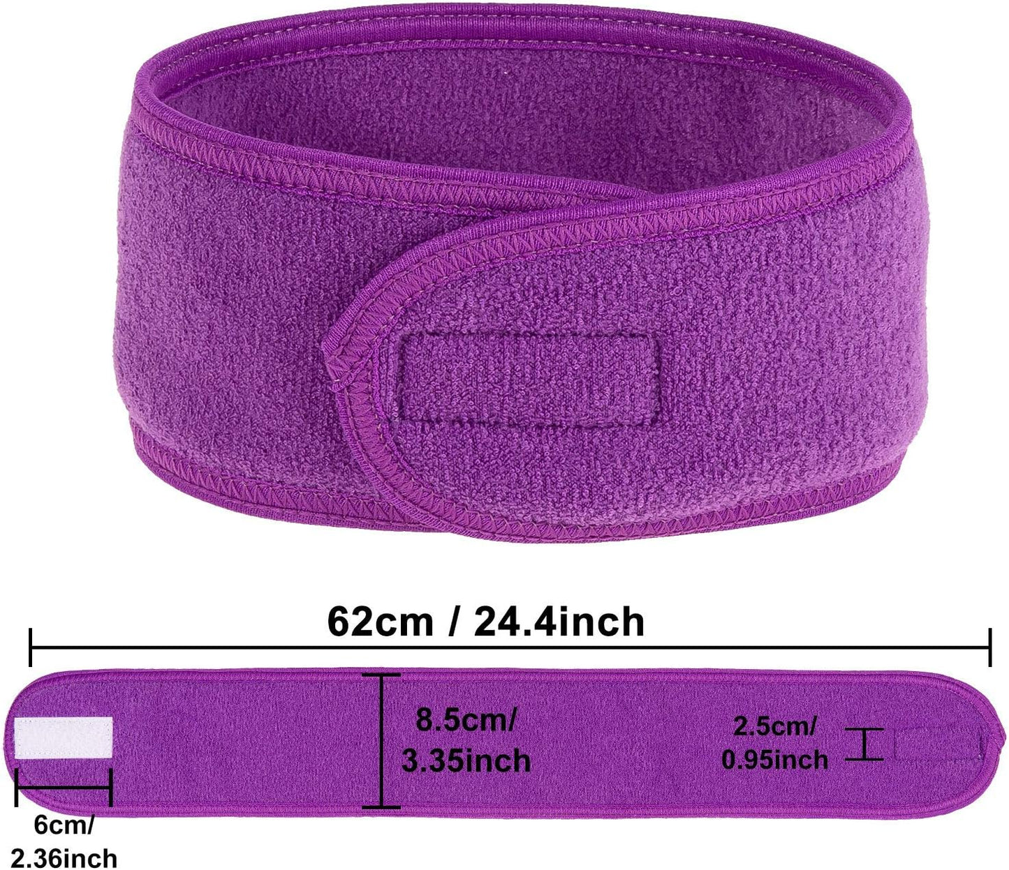 Spa Facial Headband  4 Packs Head Wrap Terry Cloth Headband Adjustable Stretch Towel for Bath, Makeup and Sport (Purple)