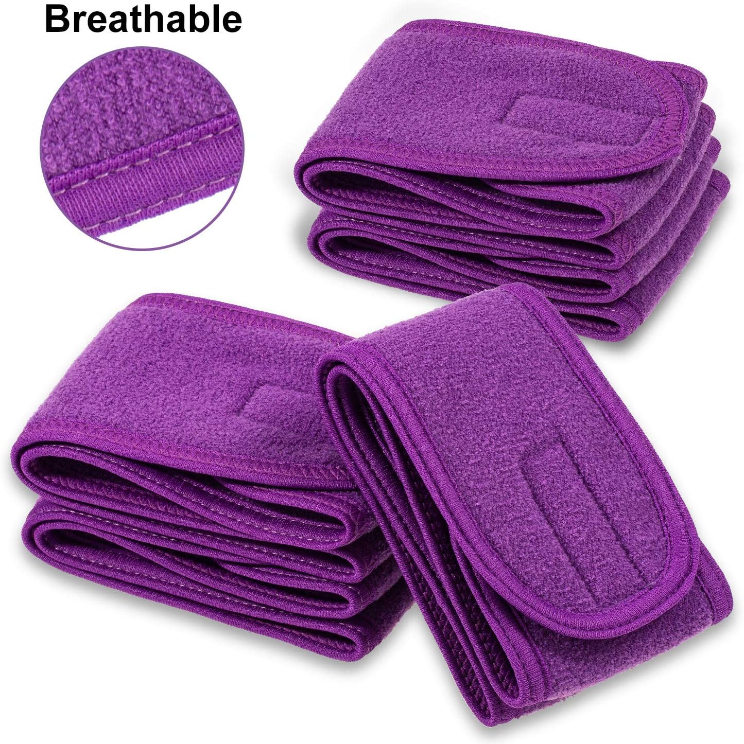 Spa Facial Headband  4 Packs Head Wrap Terry Cloth Headband Adjustable Stretch Towel for Bath, Makeup and Sport (Purple)