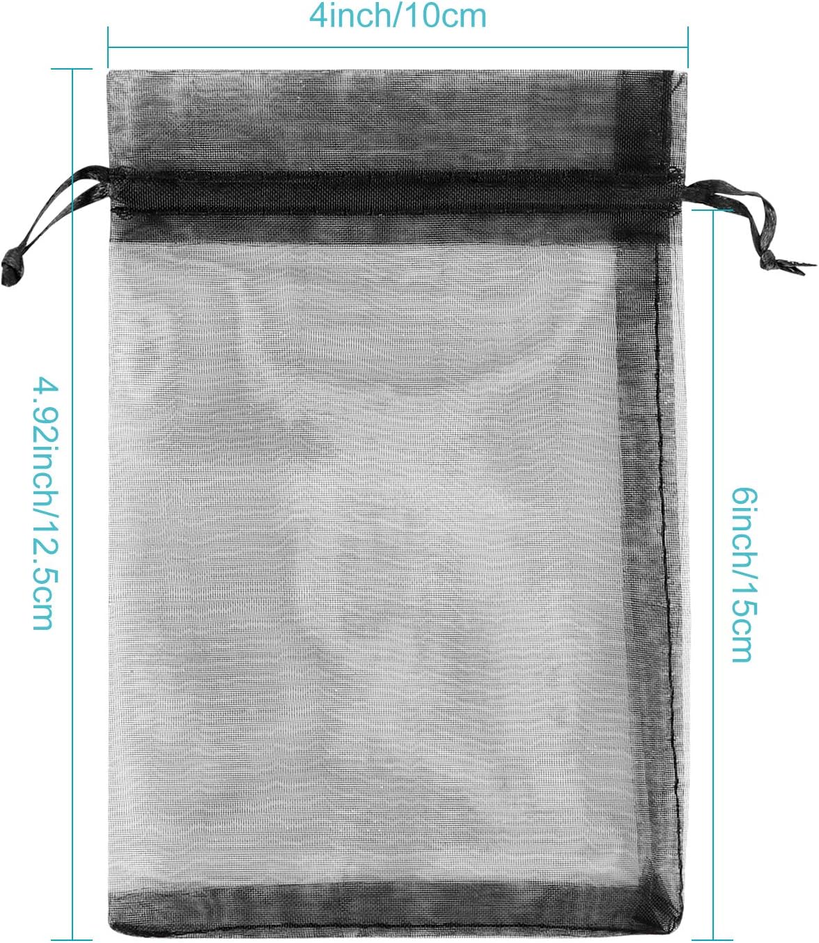100PCS 4x6" (10x15cm) Sheer Drawstring Gift Bags, Black Organza Wedding Party Favour Pouches Jewellery Christmas Festival Gift Bags