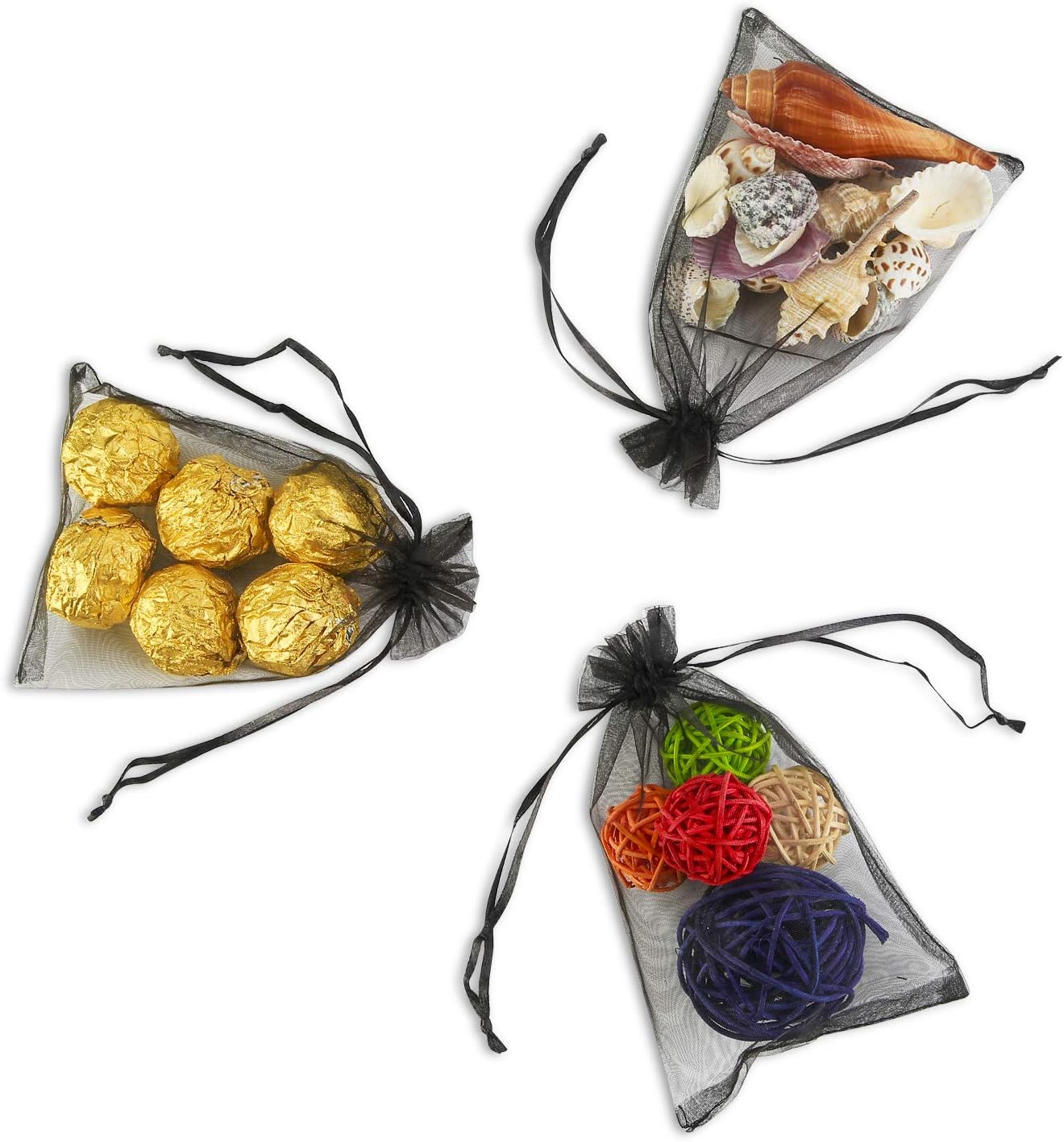 100PCS 4x6" (10x15cm) Sheer Drawstring Gift Bags, Black Organza Wedding Party Favour Pouches Jewellery Christmas Festival Gift Bags