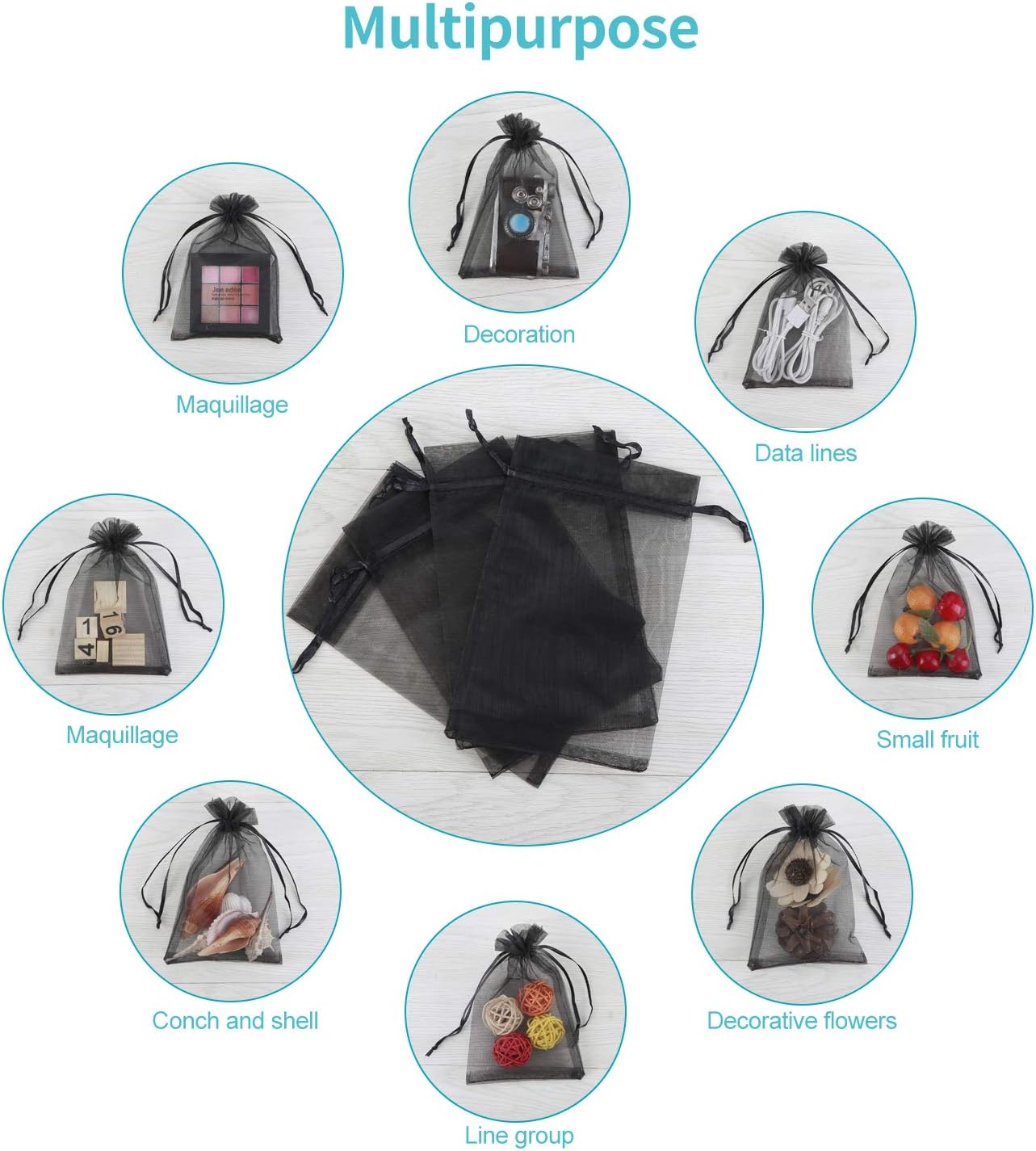 100PCS 4x6" (10x15cm) Sheer Drawstring Gift Bags, Black Organza Wedding Party Favour Pouches Jewellery Christmas Festival Gift Bags