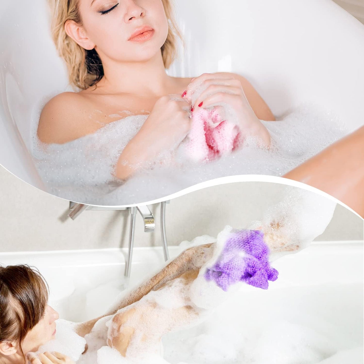 3 Pieces African Bath Sponge Exfoliating Scrubbing Long Net Rag Wash Shower Body Scrubber, Yellow Pink Purple