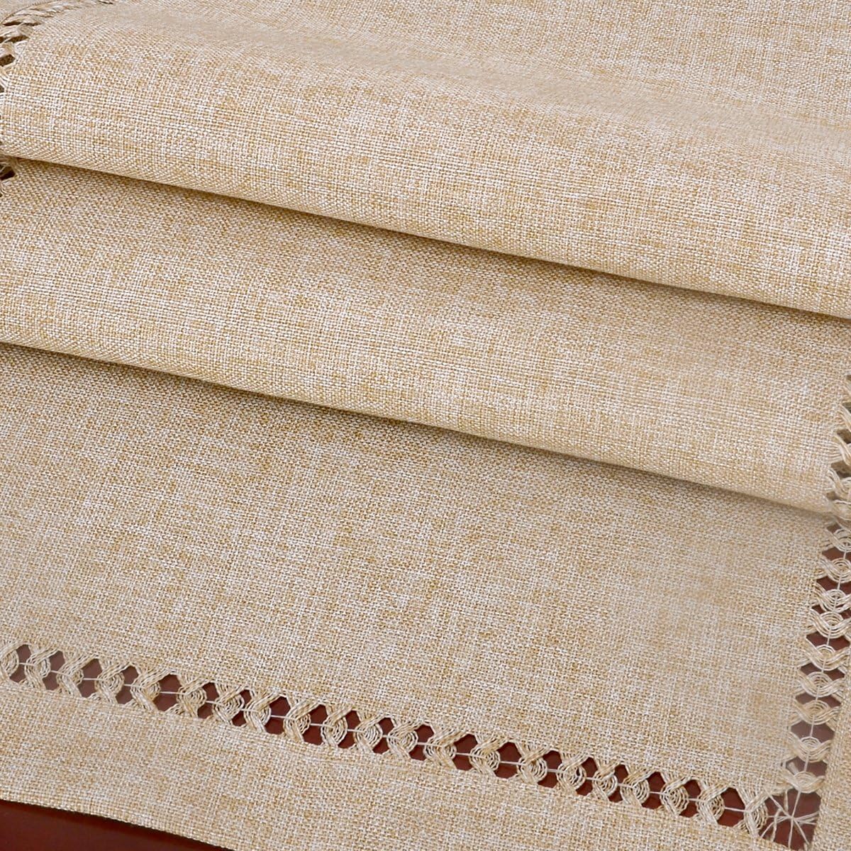 Handmade Hemstitch Beige Table Runner Or Dresser Scarf, Rectangular 14 By 108 Inch