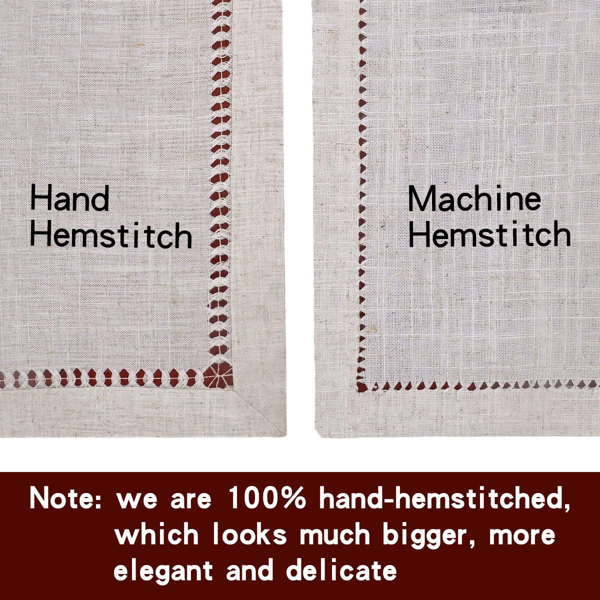 Handmade Hemstitch Beige Table Runner Or Dresser Scarf, Rectangular 14 By 108 Inch