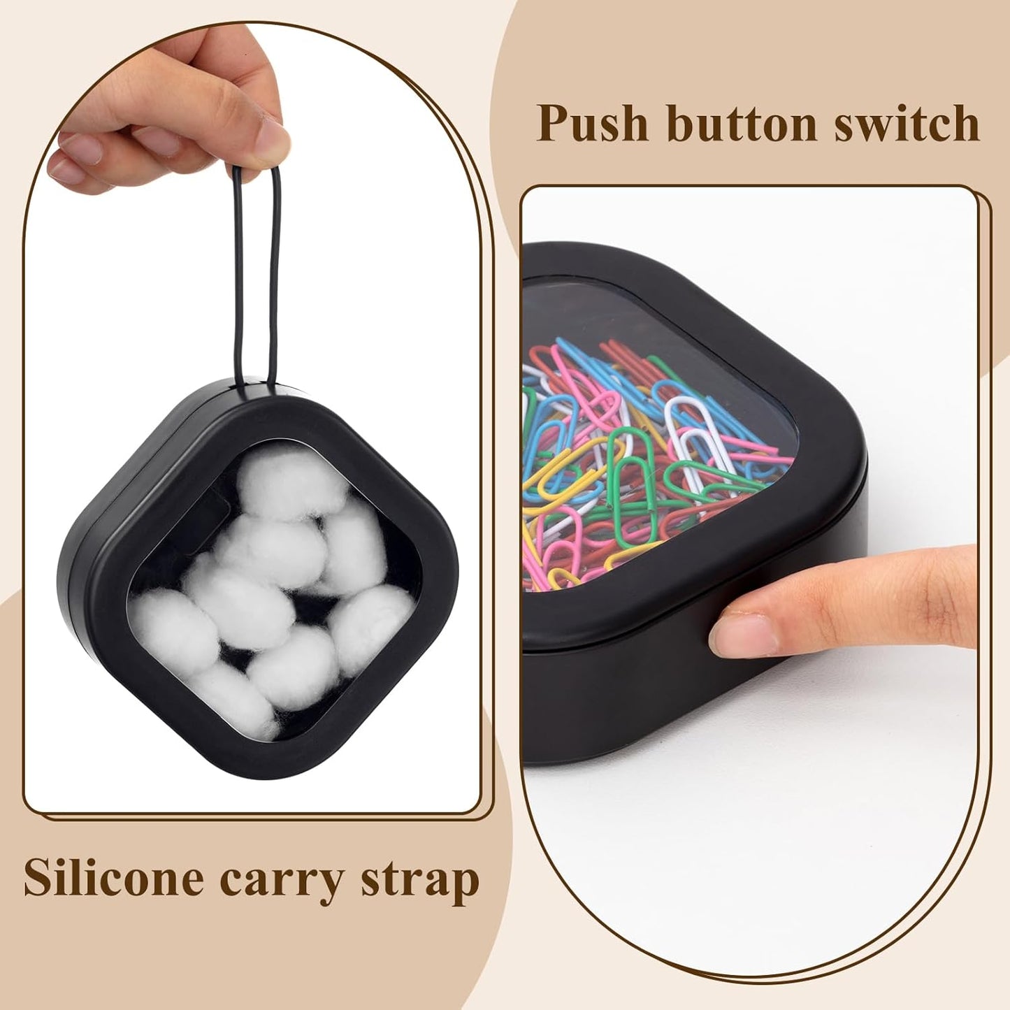 4 Pcs Black Hair Tie Organizer Portable Hair Accessory Storage Containers Stackable Tie Bobby Pin Holder Home Cotton Swab Dispenser Accessories Jewelry Organizer Box