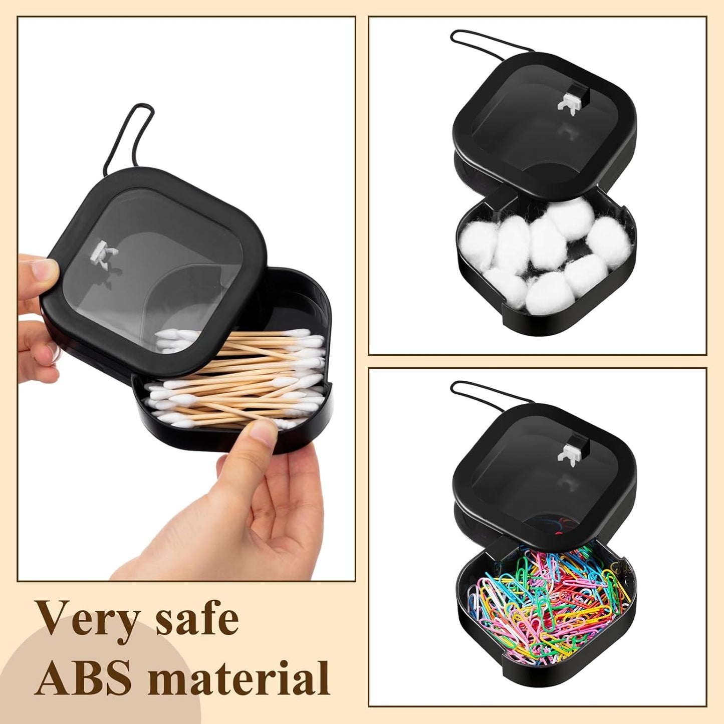 4 Pcs Black Hair Tie Organizer Portable Hair Accessory Storage Containers Stackable Tie Bobby Pin Holder Home Cotton Swab Dispenser Accessories Jewelry Organizer Box
