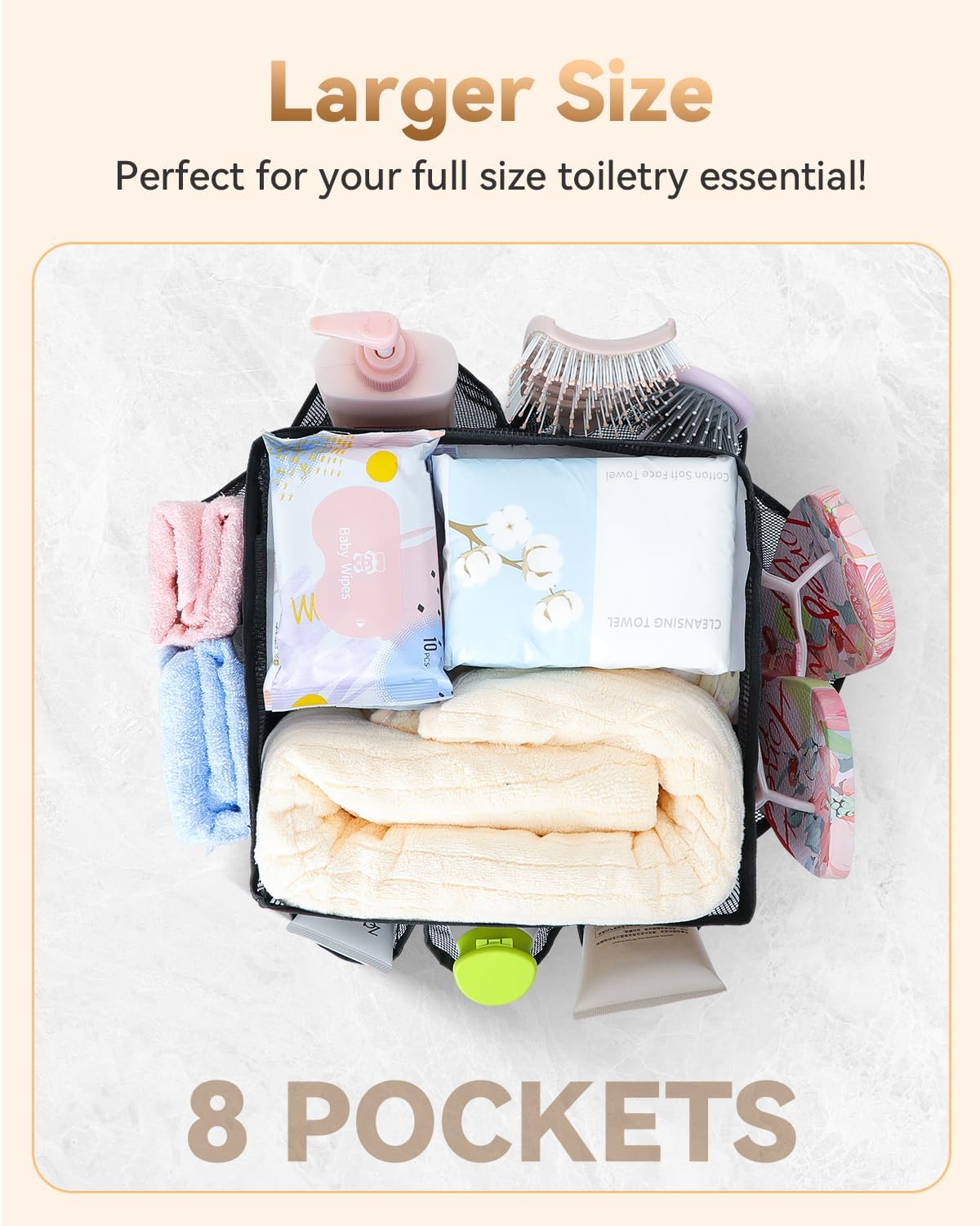 Mesh Shower Caddy Tote, Large Shower Caddy Basket Portable, Quick Dry Hanging Toiletry Bag, 8 Storage Pocket Handle Bath Organizer for College Dorm, Gym, Camp, Travel