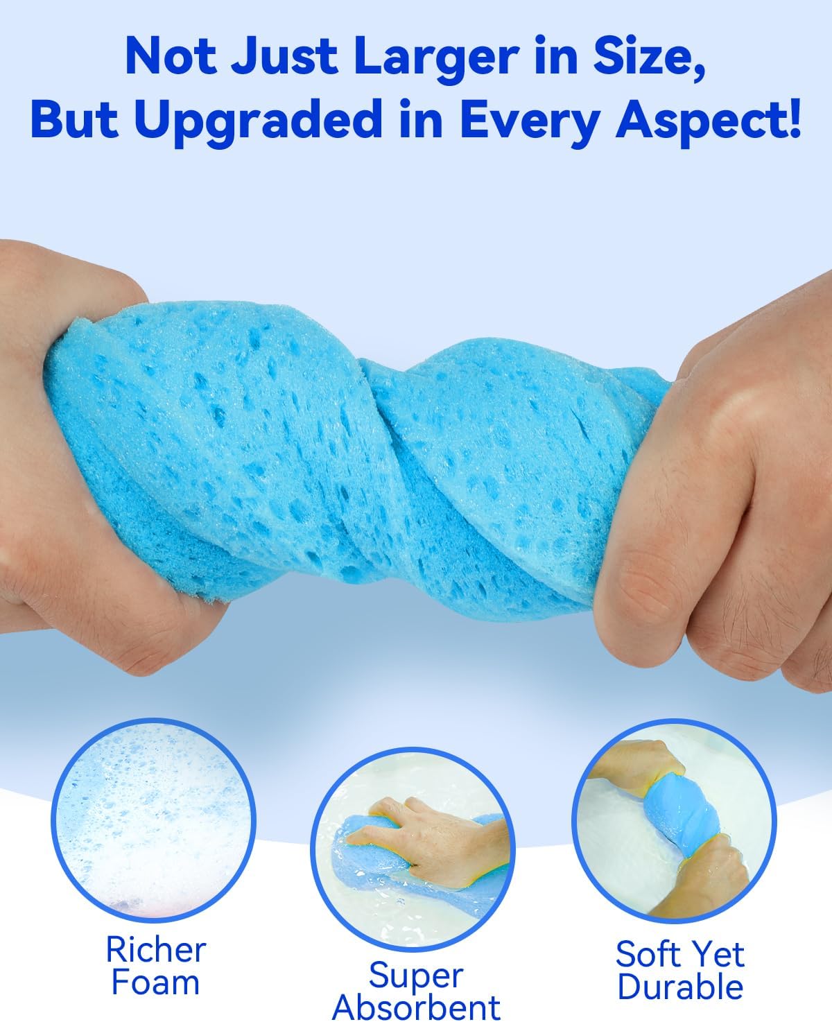 5-Pack Car Wash Sponges, 9.1" x 4.3" x 2.4" Large Sponges, Extra Thick Foam Kit for All-Purpose Cleaning, Ideal Washing Sponges for Kitchen, Bathroom, Household