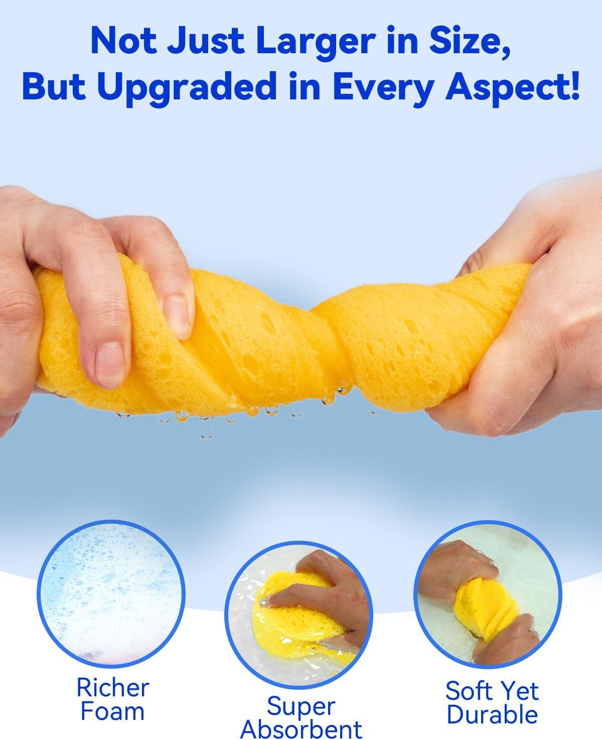 Car Wash Sponge, Car Cleaning Large Sponges, All Purpose Sponges for Cleaning, Easy Grip Thick Foam Scrubber, Giant Bone Sponge for Kitchen, Bathroom, Household Clean
