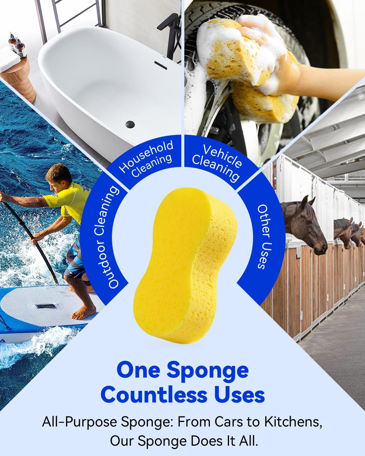 Car Wash Sponge, Car Cleaning Large Sponges, All Purpose Sponges for Cleaning, Easy Grip Thick Foam Scrubber, Giant Bone Sponge for Kitchen, Bathroom, Household Clean