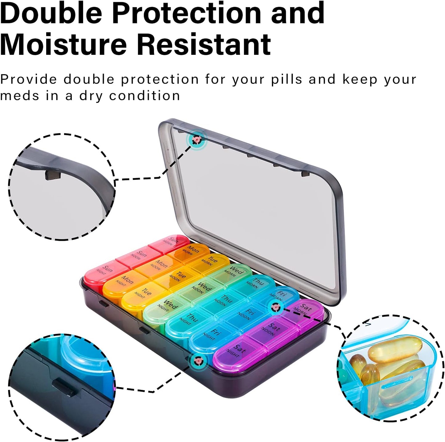 Pill Organizer 3 Times a Day, Weekly Pill Case, Travel Pill Box 7 Day, Daily Medicine Organizer with Large BPA Free Container to Hold Vitamins, Supplements and Medication