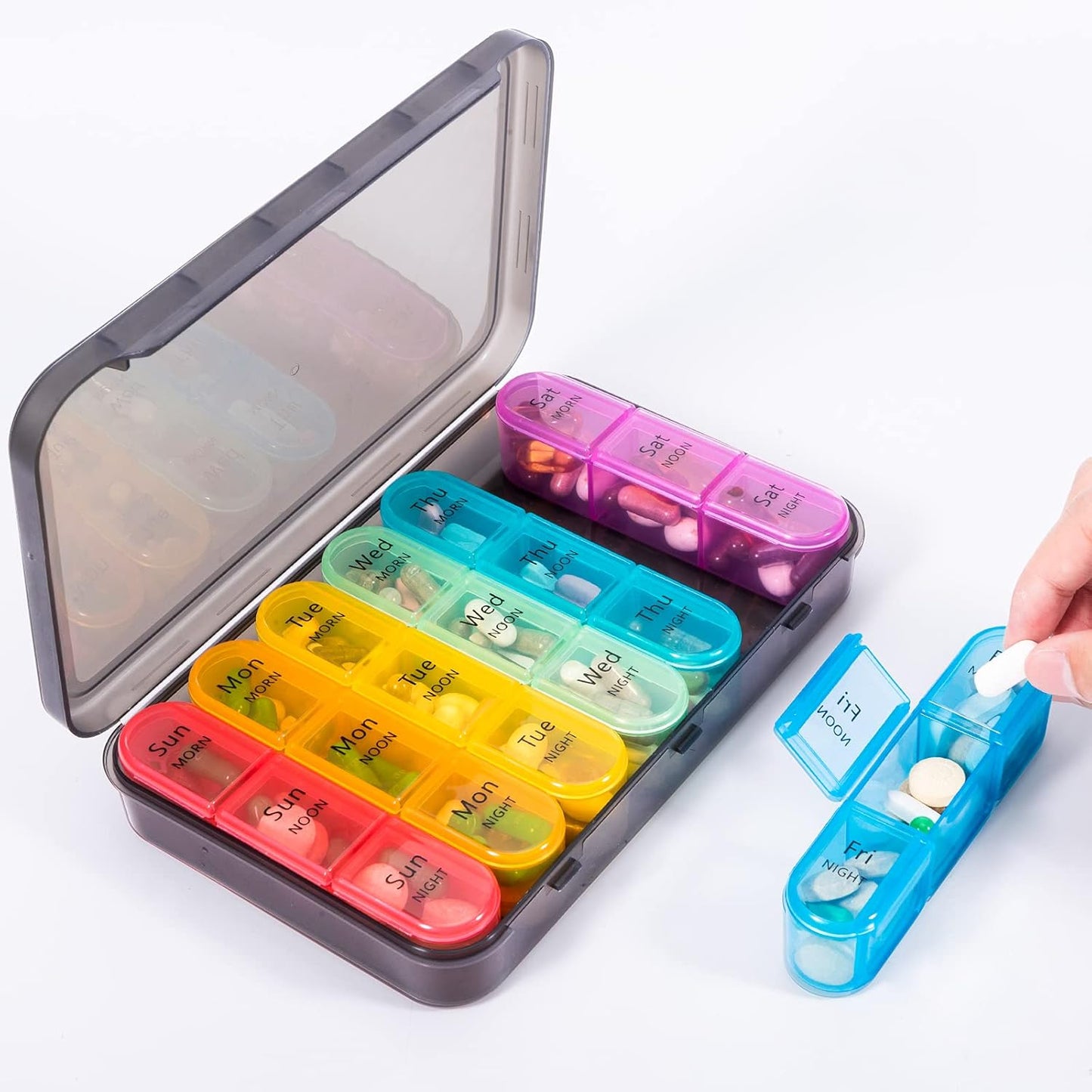 Pill Organizer 3 Times a Day, Weekly Pill Case, Travel Pill Box 7 Day, Daily Medicine Organizer with Large BPA Free Container to Hold Vitamins, Supplements and Medication