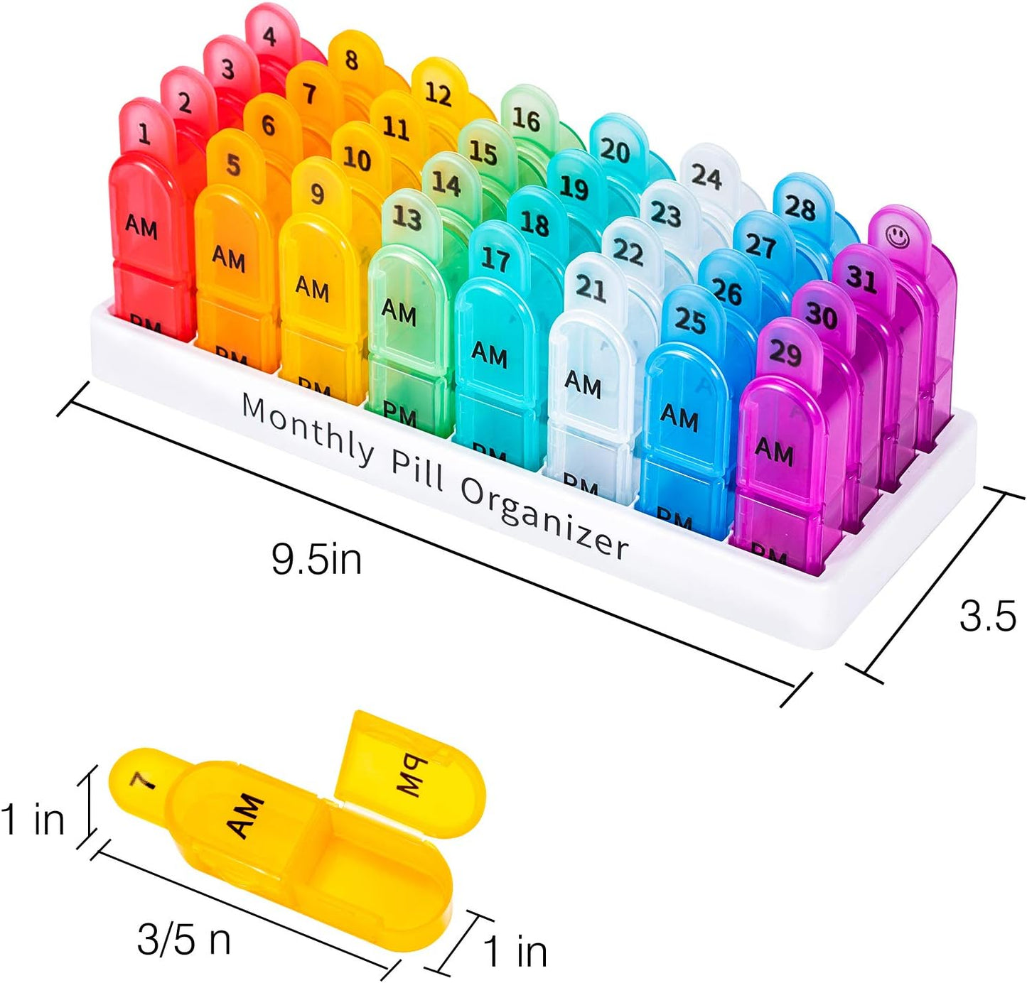 Monthly Pill Organizer 2 Times a Day - 30 Day Pill Box AM PM, BPA Free One Month Medicine Organizer Twice Daily, 31-Day Case to Hold Vitamins, Supplements & Medication