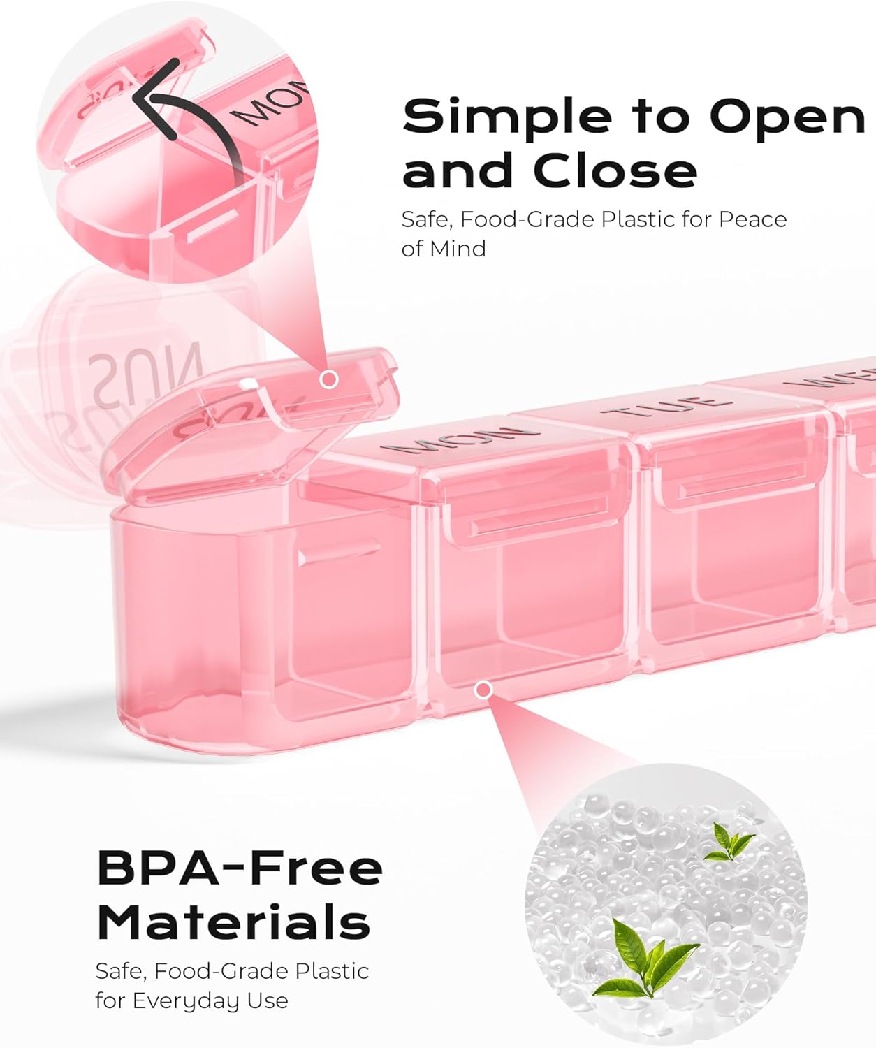Weekly Pill Organizer, Large 7 Day Pill Box, Travel Pill Case, Daily Pill Dispenser for Vitamins, Medicines, Supplements, and Fish Oil(Pink)