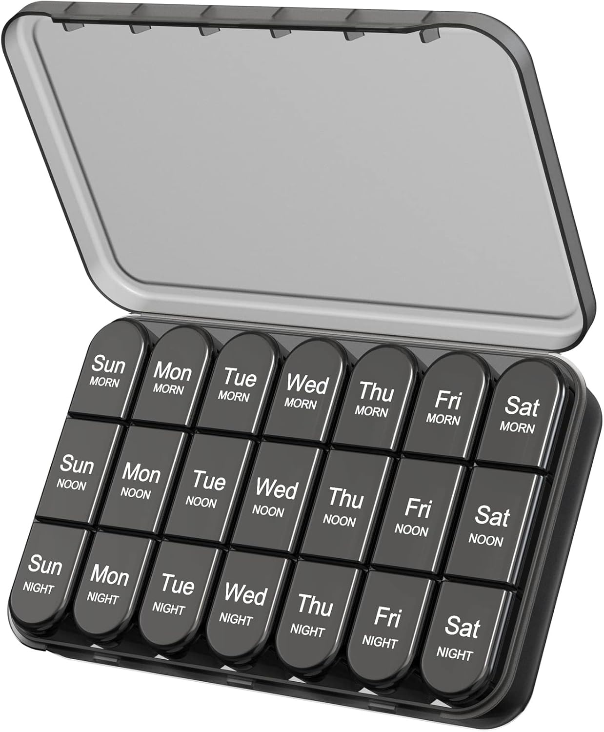 Weekly Pill Organizer 3 Times a Day, Medicine Pill Organizer Box, Pill Box 7 Day, Daily Pill Box Organizer, Travel Container Pill Cases Organizers 7 Day to Hold Vitamins and Medication (Black)