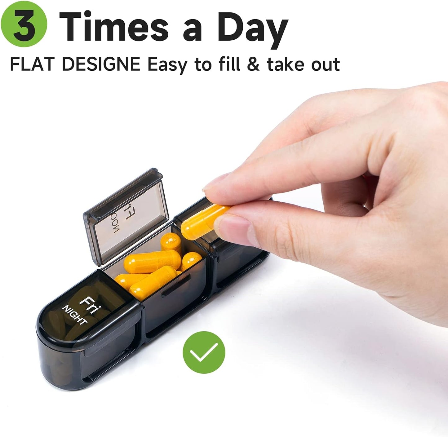 Weekly Pill Organizer 3 Times a Day, Medicine Pill Organizer Box, Pill Box 7 Day, Daily Pill Box Organizer, Travel Container Pill Cases Organizers 7 Day to Hold Vitamins and Medication (Black)