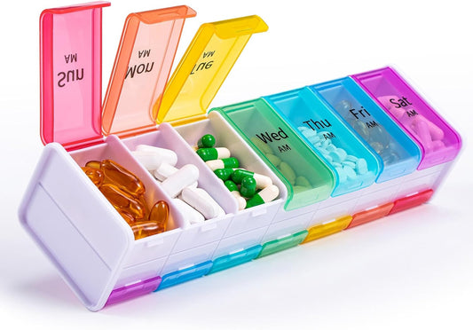 Extra Large Weekly Pill Organizer 2 Times a Day, XXL Pill Box 7 Day with AM PM Large Compartments, BPA-Free Daily Medicine Case, Jumbo Pill Holder for Fish Oils, Vitamins & Supplements（White）