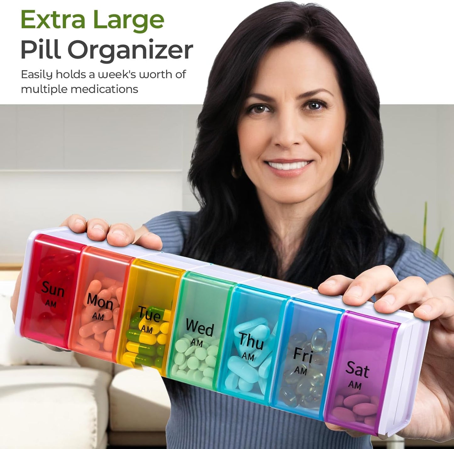 Extra Large Weekly Pill Organizer 2 Times a Day, XXL Pill Box 7 Day with AM PM Large Compartments, BPA-Free Daily Medicine Case, Jumbo Pill Holder for Fish Oils, Vitamins & Supplements（White）