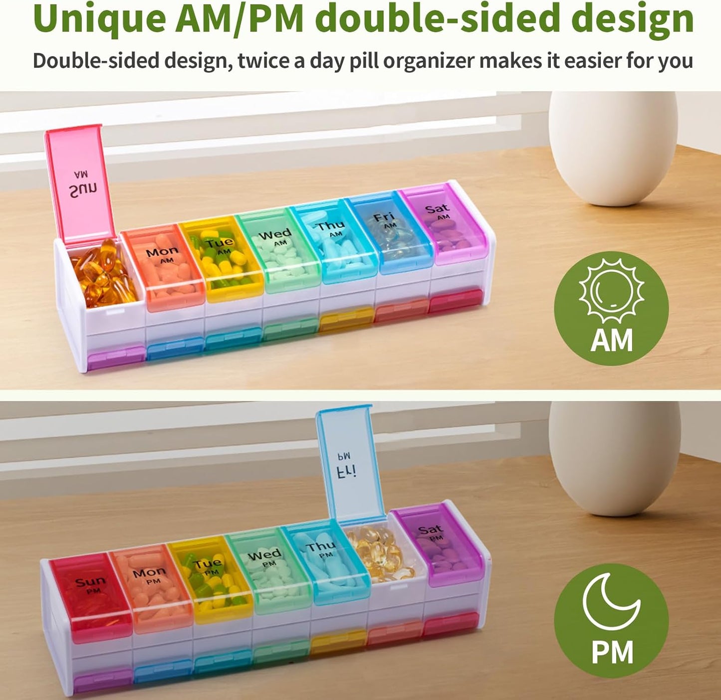 Extra Large Weekly Pill Organizer 2 Times a Day, XXL Pill Box 7 Day with AM PM Large Compartments, BPA-Free Daily Medicine Case, Jumbo Pill Holder for Fish Oils, Vitamins & Supplements（White）