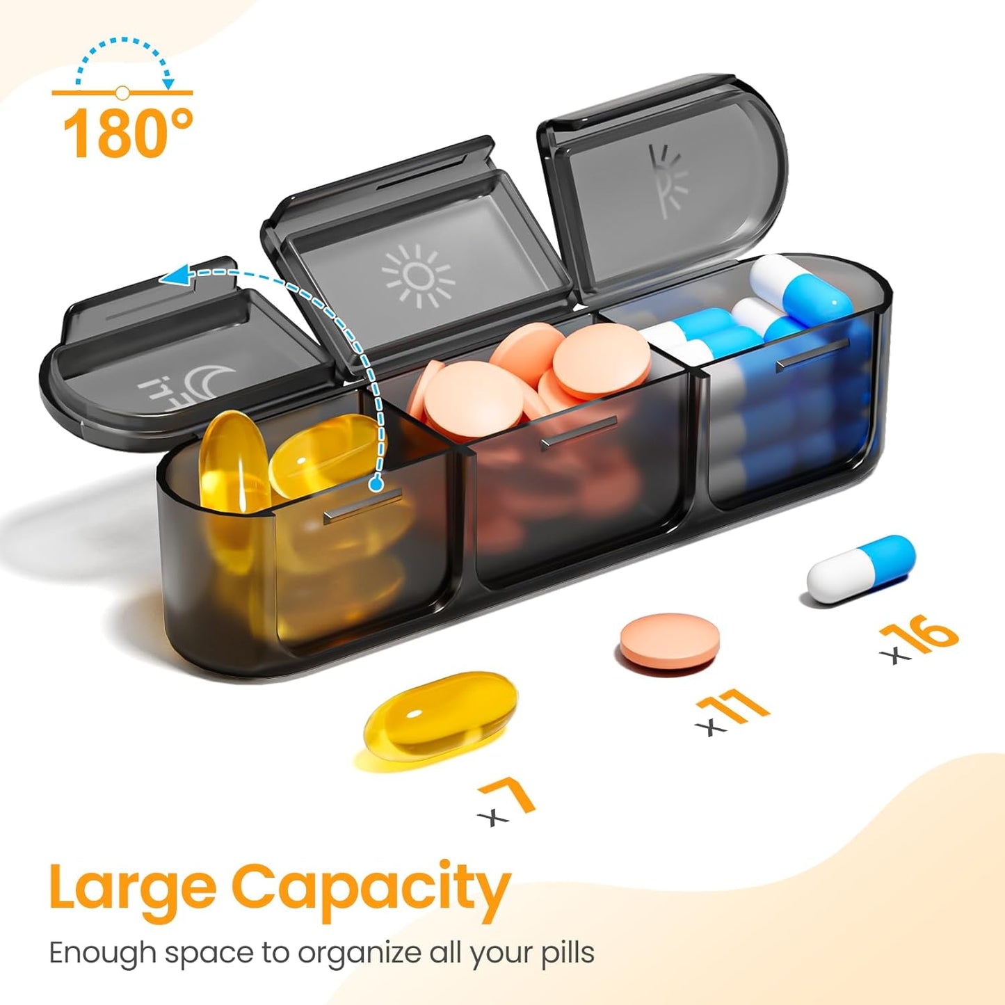 Weekly Pill Organizer 3X a Day, Large Pill Box 7 Day 3 Times a Day with Separate Light-Proof Container, Portable Travel Pill Case for Medication, Vitamins, Fish Oil and Supplements