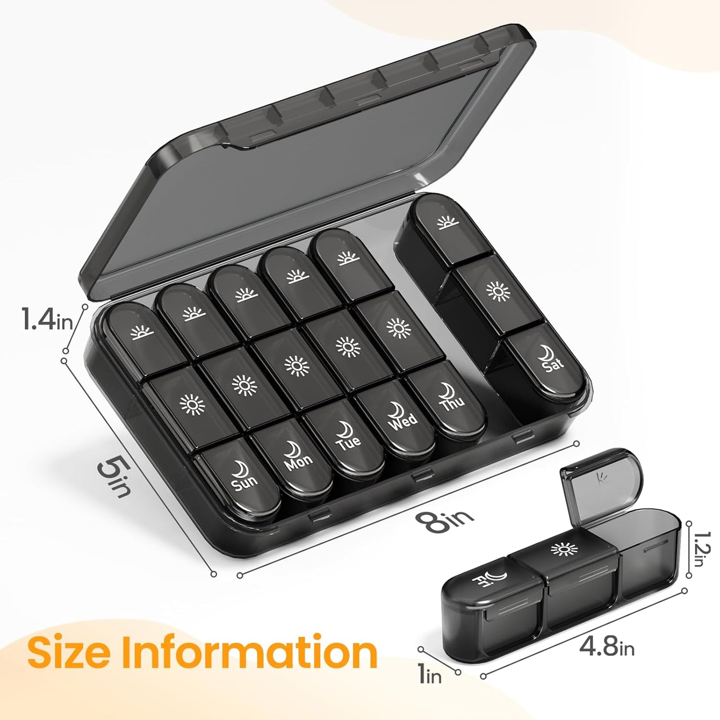 Weekly Pill Organizer 3X a Day, Large Pill Box 7 Day 3 Times a Day with Separate Light-Proof Container, Portable Travel Pill Case for Medication, Vitamins, Fish Oil and Supplements