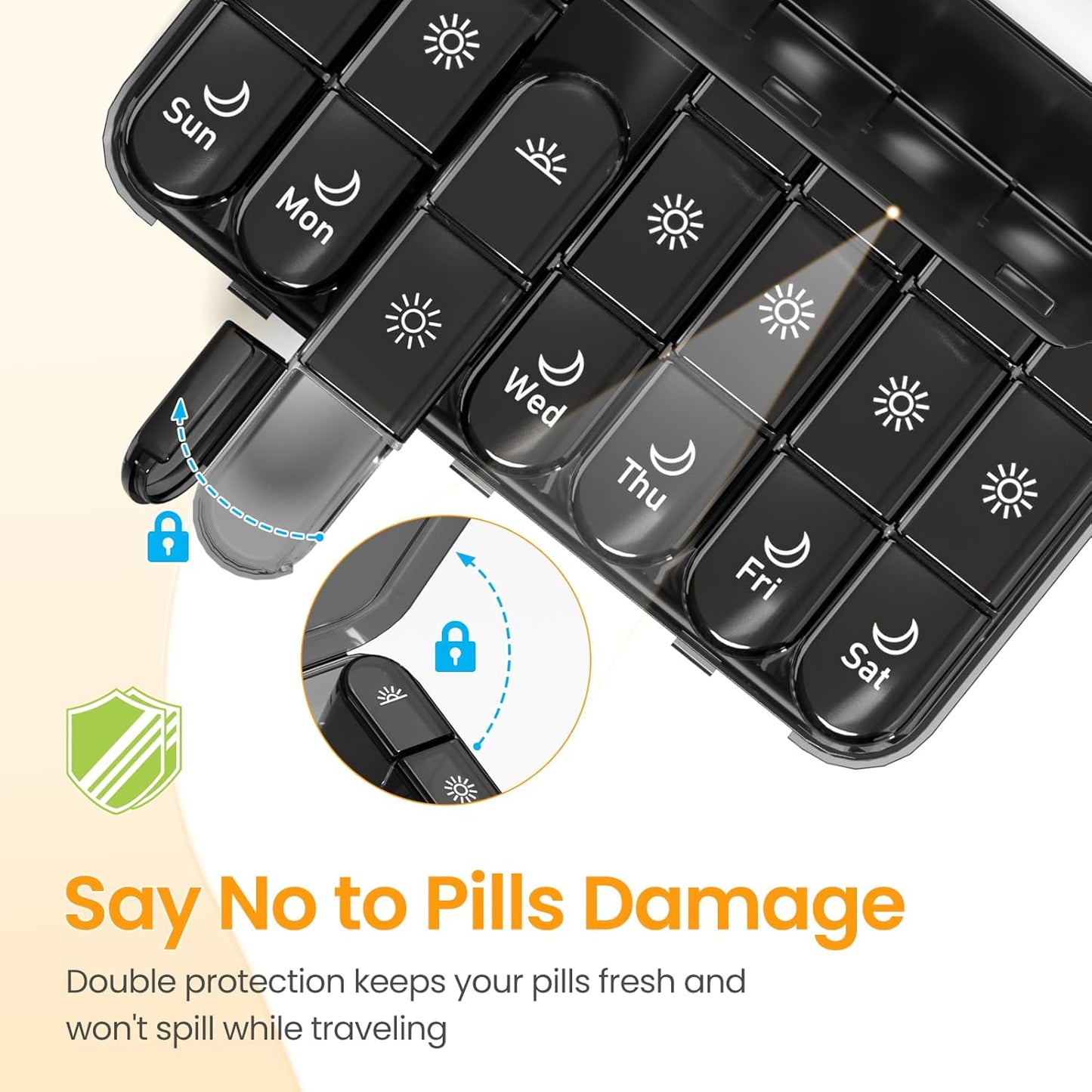 Weekly Pill Organizer 3X a Day, Large Pill Box 7 Day 3 Times a Day with Separate Light-Proof Container, Portable Travel Pill Case for Medication, Vitamins, Fish Oil and Supplements