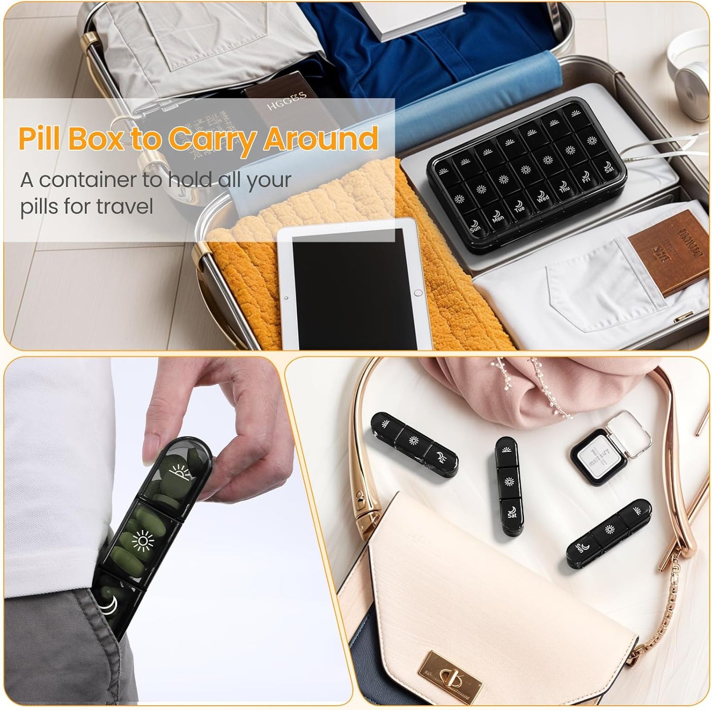 Weekly Pill Organizer 3X a Day, Large Pill Box 7 Day 3 Times a Day with Separate Light-Proof Container, Portable Travel Pill Case for Medication, Vitamins, Fish Oil and Supplements