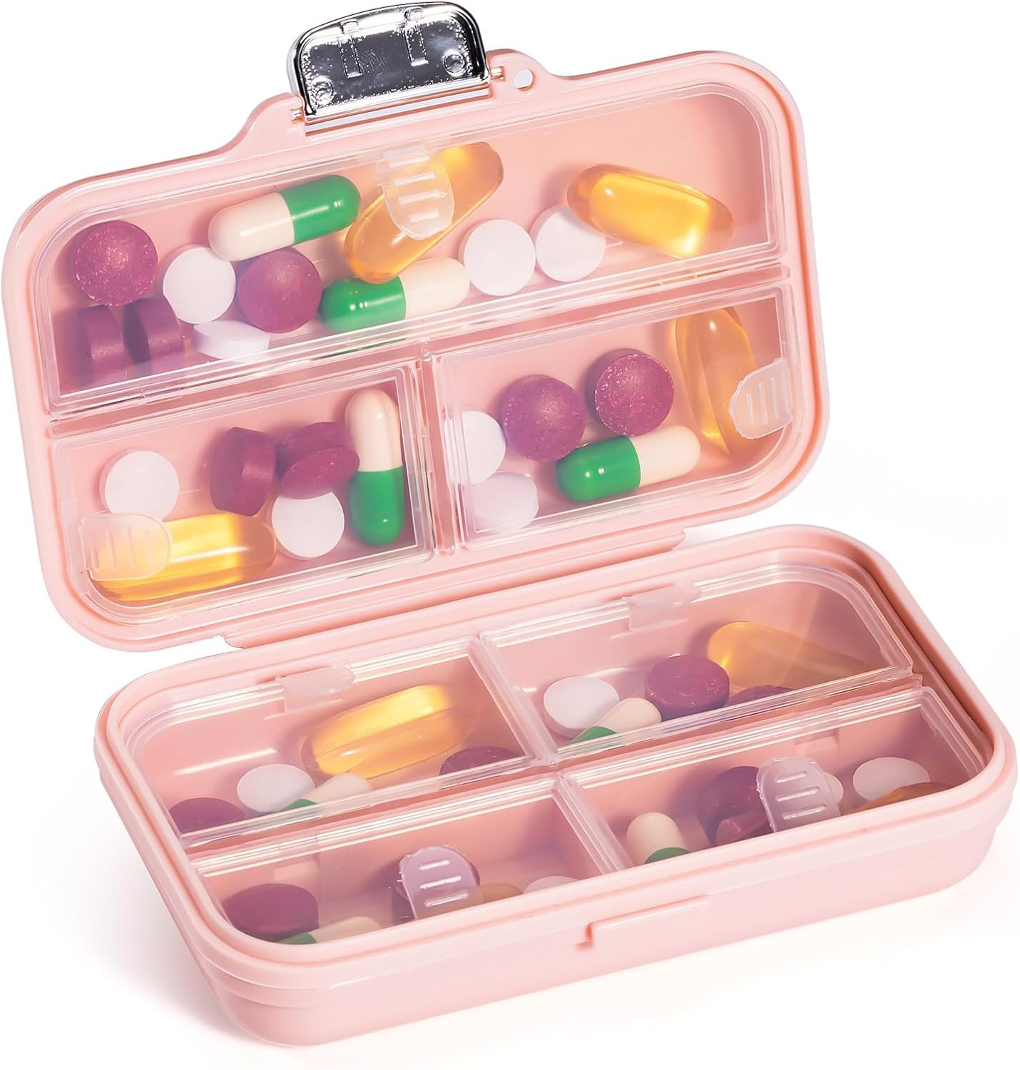 Travel Pill Organizer,Large 7-Compartment Pill Box for Vitamins & Medications, Compact Medicine Case for Pocket or Purse(Pink)