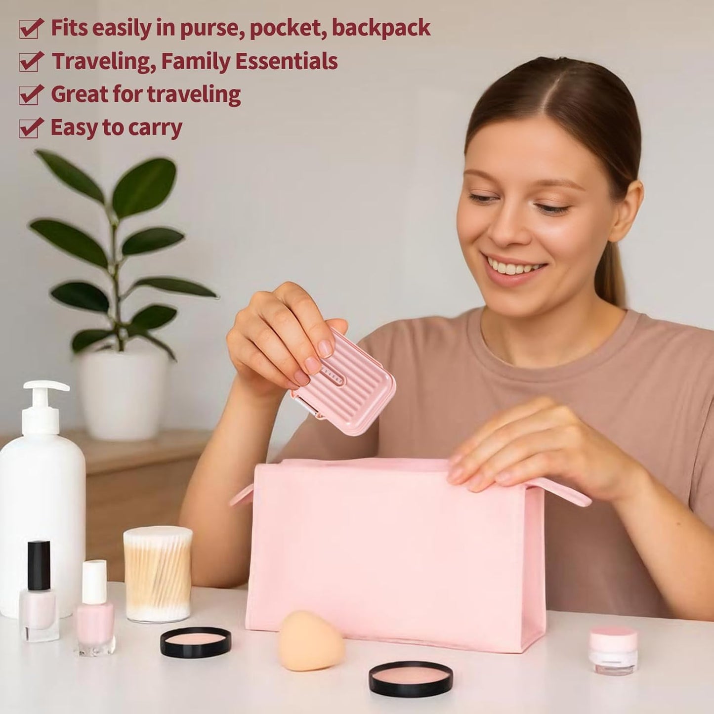 Travel Pill Organizer,Large 7-Compartment Pill Box for Vitamins & Medications, Compact Medicine Case for Pocket or Purse(Pink)