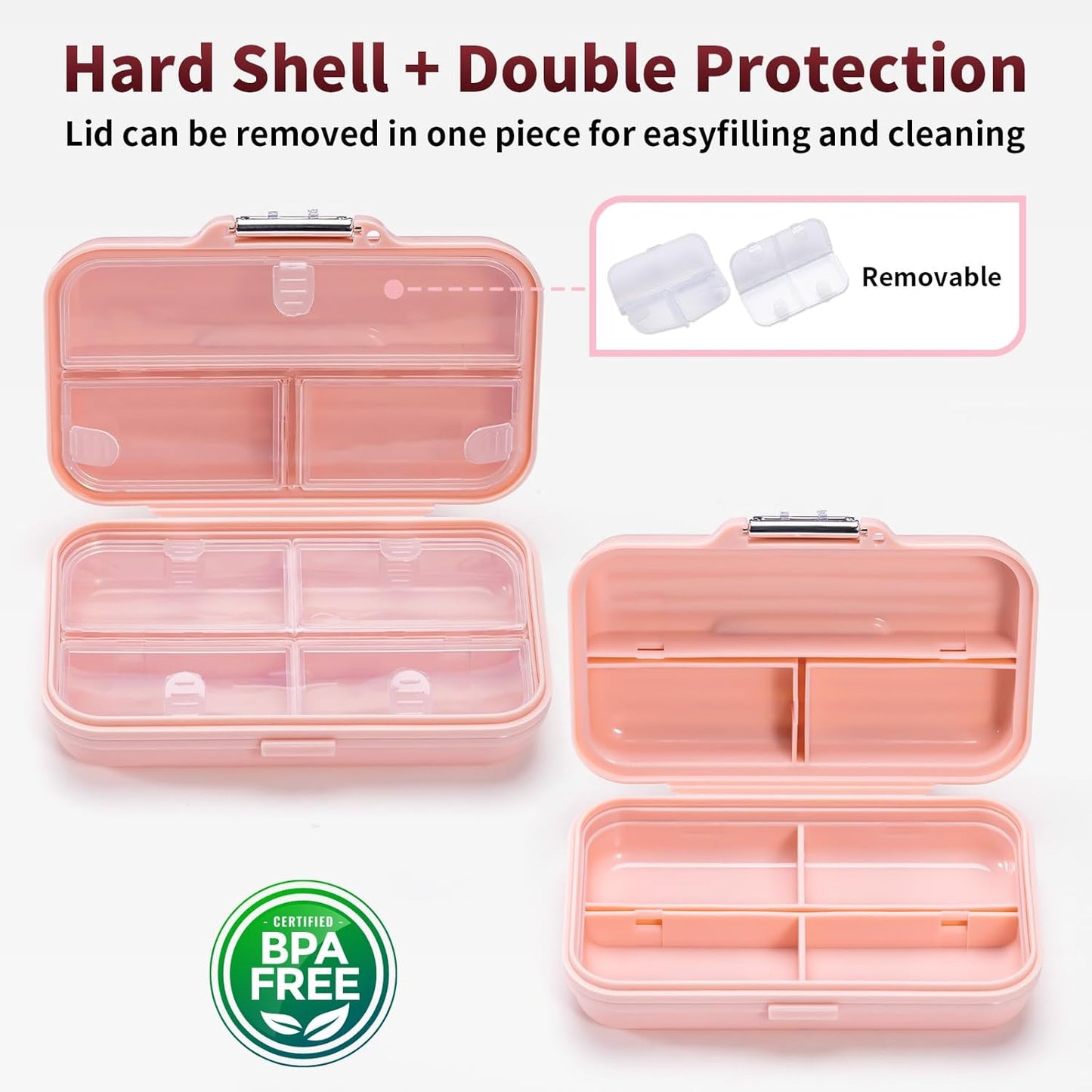 Travel Pill Organizer,Large 7-Compartment Pill Box for Vitamins & Medications, Compact Medicine Case for Pocket or Purse(Pink)