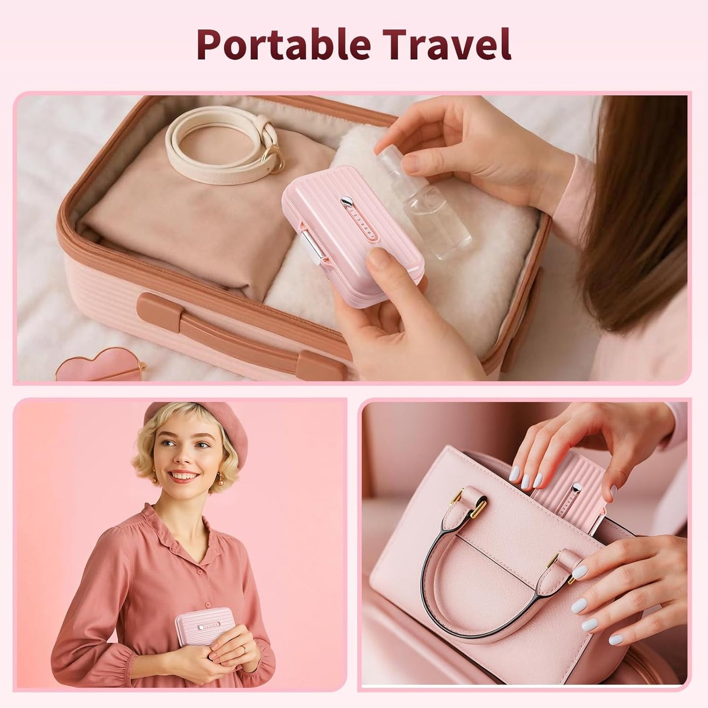Travel Pill Organizer,Large 7-Compartment Pill Box for Vitamins & Medications, Compact Medicine Case for Pocket or Purse(Pink)