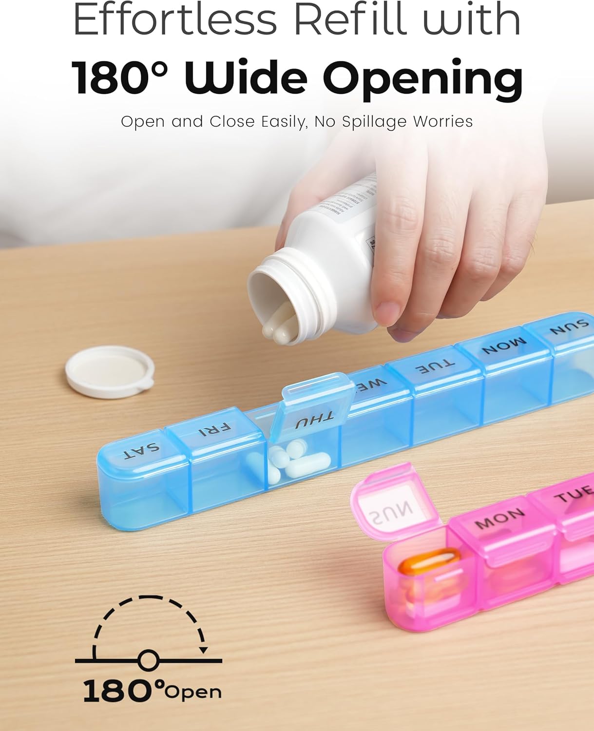 2 Pack Weekly Pill Organizer, Large 7 Day Pill Box, BPA-Free Travel Medicine Case, Easy Open & Secure Close, Portable Pill Holder for Vitamins, Supplements & Medications - Blue&Purple