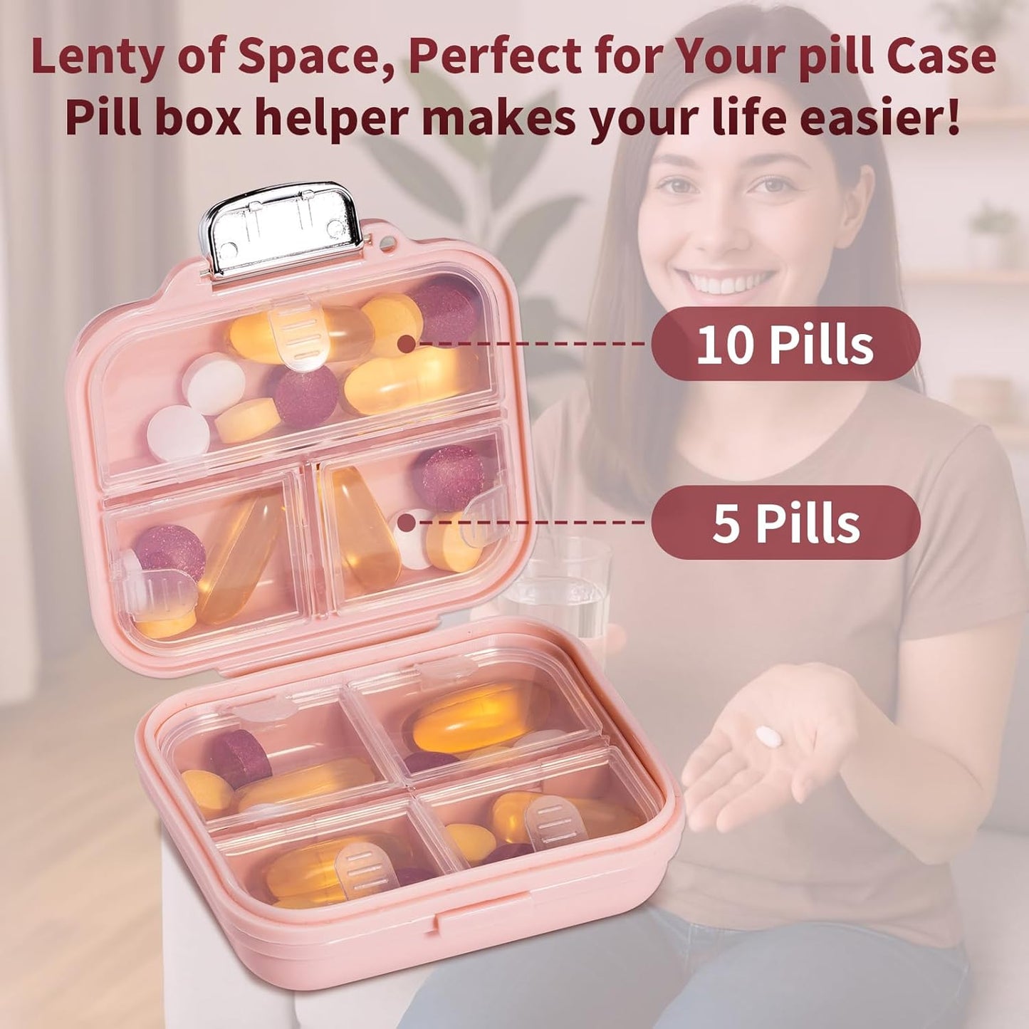 Travel Pill Organizer, 7 Compartments Portable Pill Case, Compact and Portable Pill Box, Small Pill Container for Pocket Purse Medicine Organizer, Daily Pill Box to Hold Vitamins