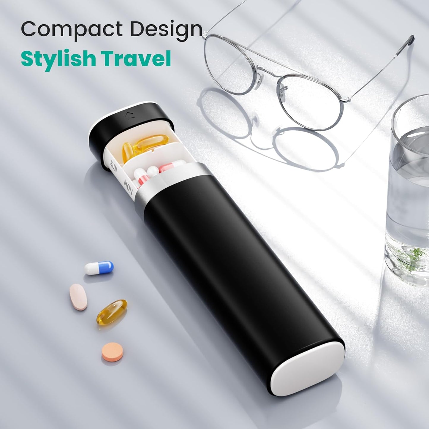 7-Day Slide-Out Pill Organizer | Travel Pill Case with Easy-to-Use Design | Drawer-Style Daily Medication Organizer (1 Time a Day) | Ideal for Home, Travel & Offices