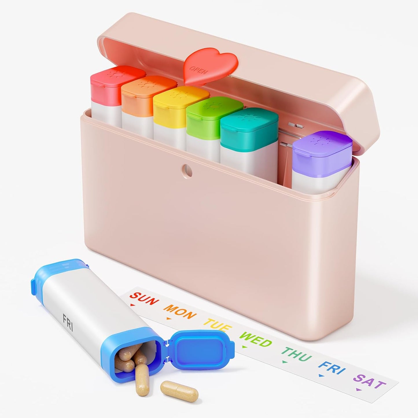 Pill Organizer 2 Times a Day - Large Capacity Weekly AM PM Pill Box with Heart Latch, 7 Day Travel Pill Case, Cute Medicine Organizer for Medication, Vitamins, Supplements