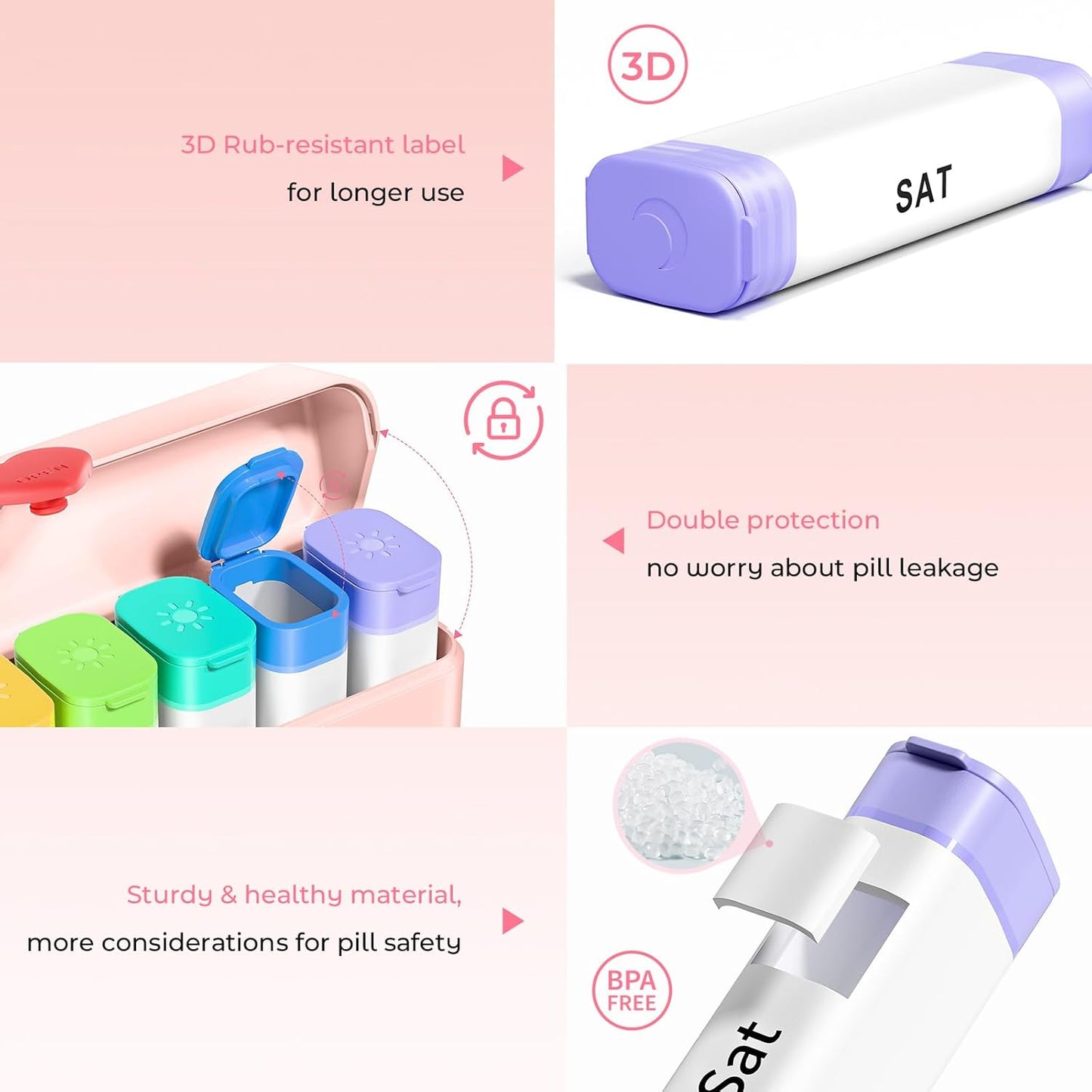 Pill Organizer 2 Times a Day - Large Capacity Weekly AM PM Pill Box with Heart Latch, 7 Day Travel Pill Case, Cute Medicine Organizer for Medication, Vitamins, Supplements