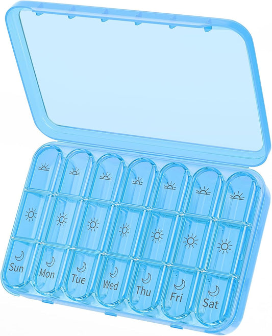 7 Day Pill Box 3X a Day, Large 21 Compartment Pill Organizer with Separate Container, Portable Travel Pill Case for Medication, Vitamins, Fish Oil and Supplements