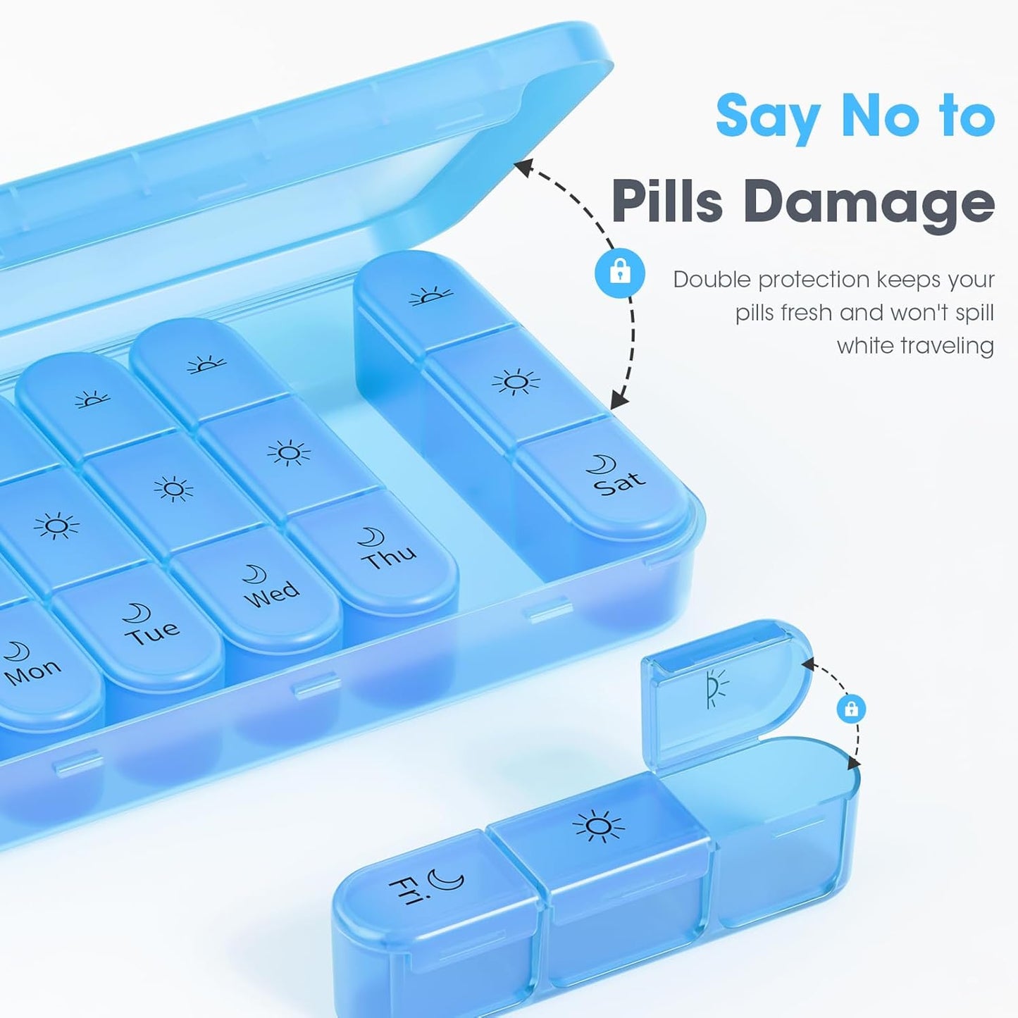 7 Day Pill Box 3X a Day, Large 21 Compartment Pill Organizer with Separate Container, Portable Travel Pill Case for Medication, Vitamins, Fish Oil and Supplements