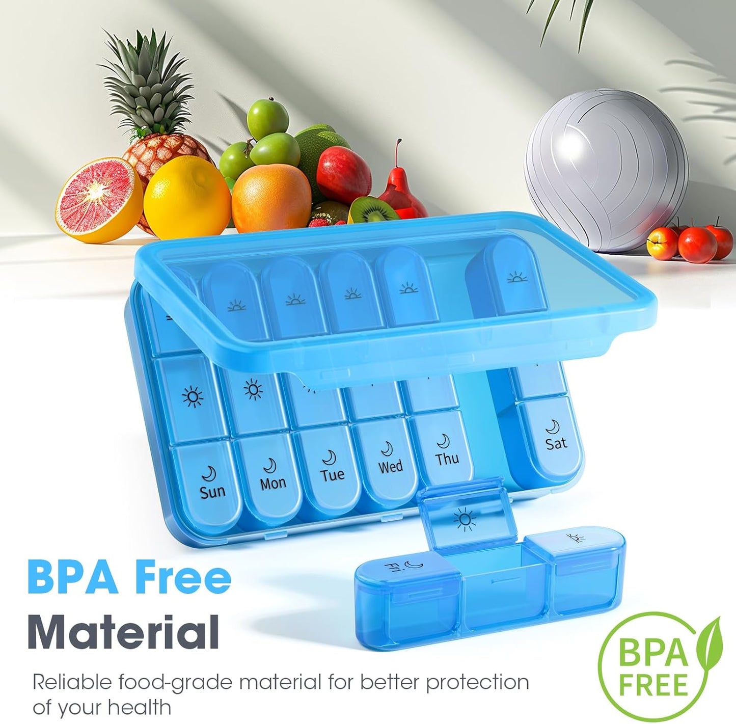 7 Day Pill Box 3X a Day, Large 21 Compartment Pill Organizer with Separate Container, Portable Travel Pill Case for Medication, Vitamins, Fish Oil and Supplements