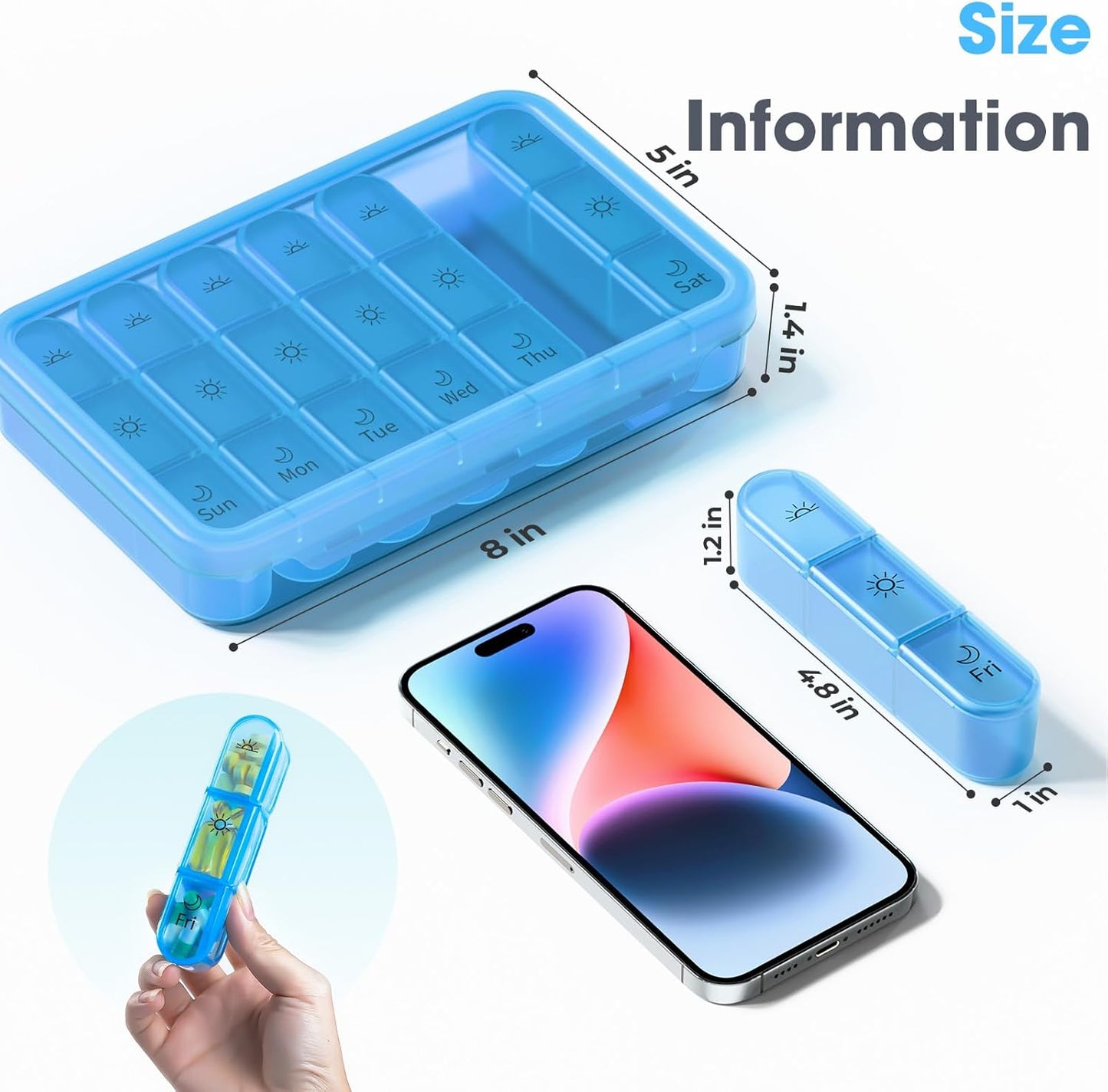 7 Day Pill Box 3X a Day, Large 21 Compartment Pill Organizer with Separate Container, Portable Travel Pill Case for Medication, Vitamins, Fish Oil and Supplements