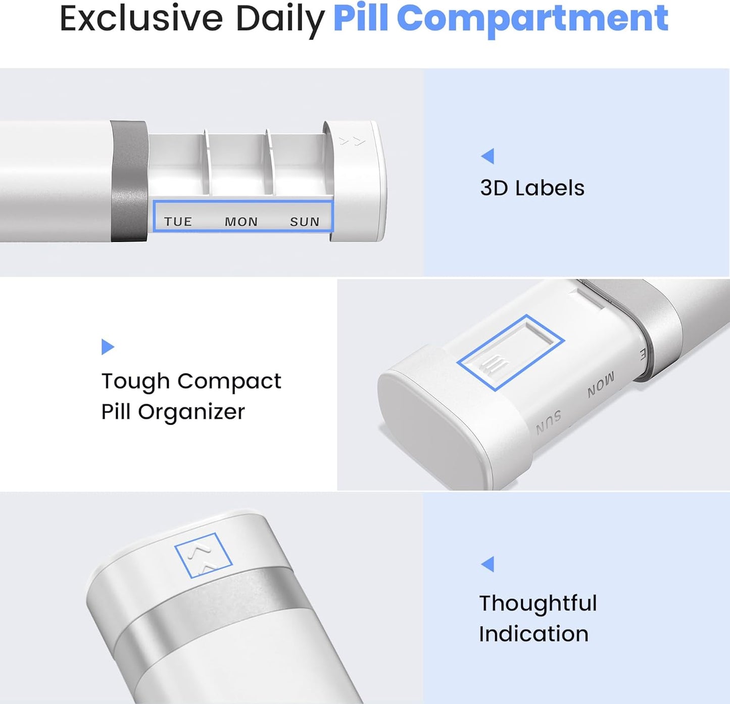 7-Day Pill Organizer, Travel Pill Case with Easy-to-Use Design, Large-Capacity Vitamin Box, Portable Drawer Medication Organizer for Once-a-Day Vitamins, Pills, and Supplements (White)