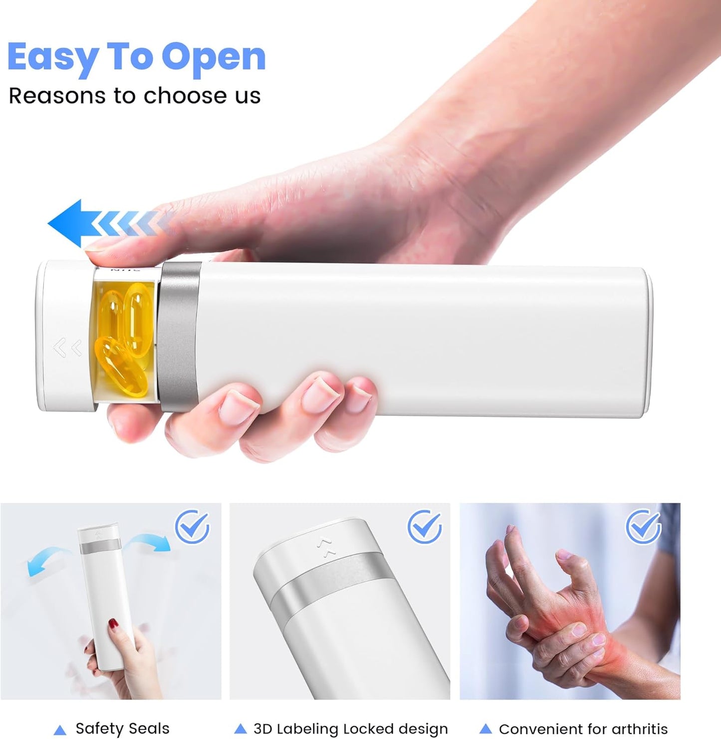 7-Day Pill Organizer, Travel Pill Case with Easy-to-Use Design, Large-Capacity Vitamin Box, Portable Drawer Medication Organizer for Once-a-Day Vitamins, Pills, and Supplements (White)