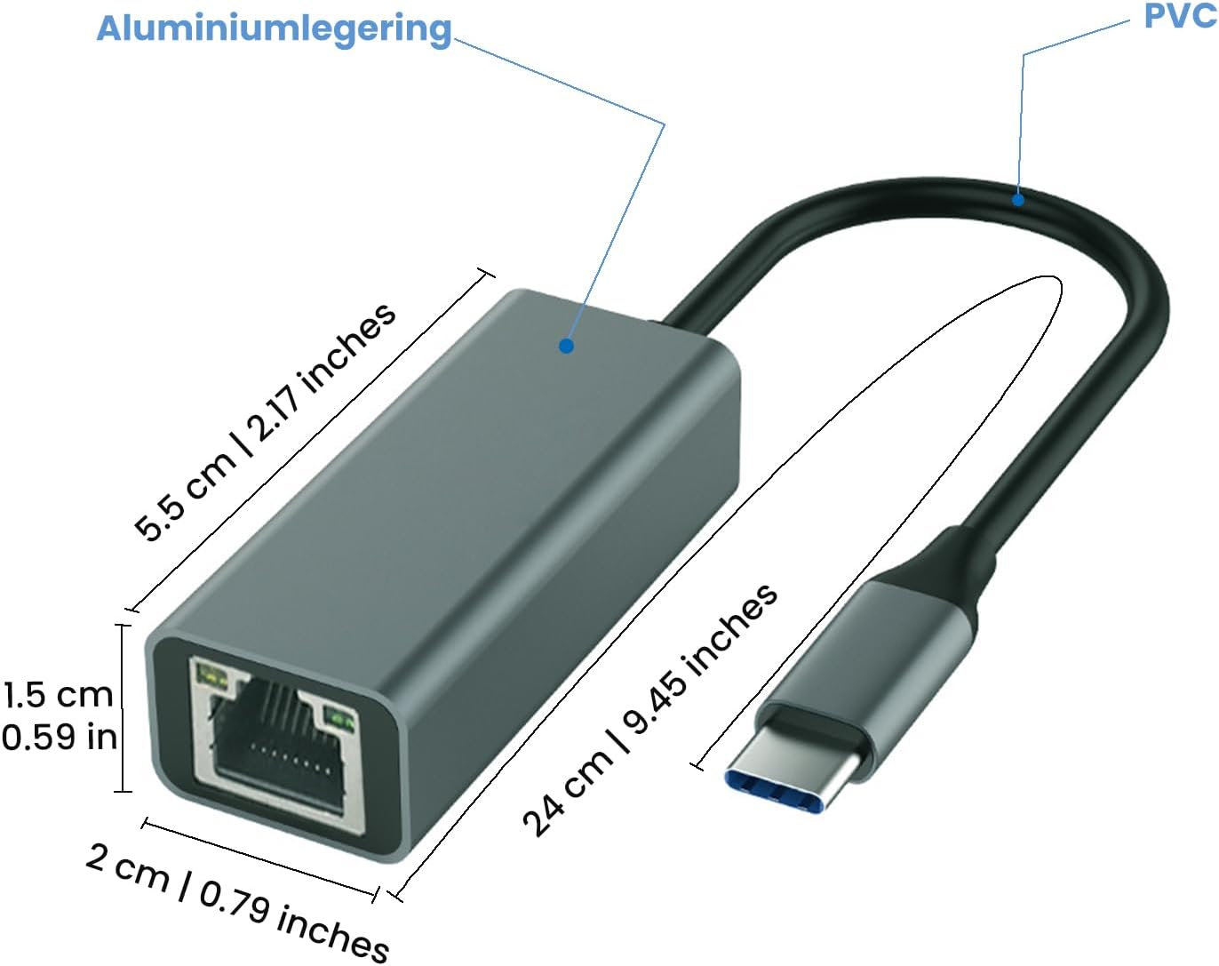 USB C to Ethernet Adapter, 1000Mbps Type C to Ethernet Adapter Ethernet Connector, Driver Free Ethernet Adapter Compatible for MacBook Pro|Air, iPhone 15 Pro|Max, Windows XP, MAC OS, Linux