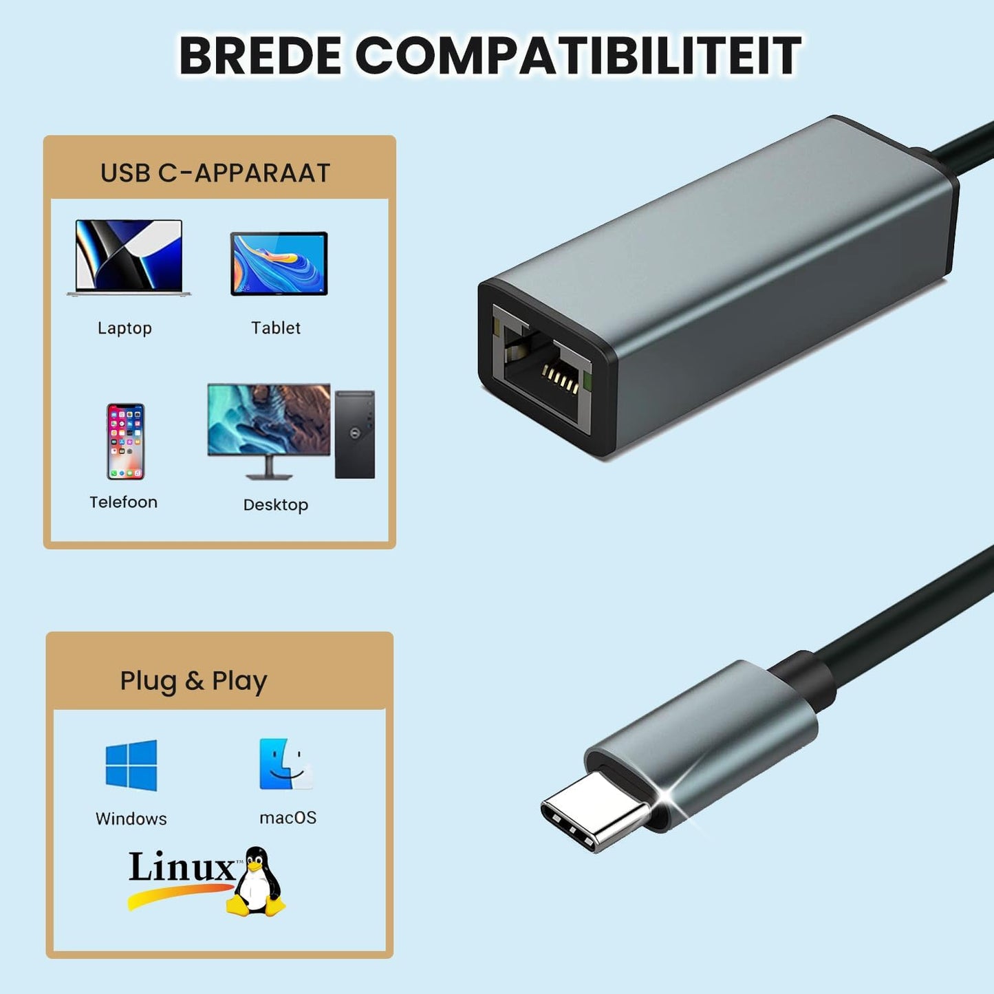 USB C to Ethernet Adapter, 1000Mbps Type C to Ethernet Adapter Ethernet Connector, Driver Free Ethernet Adapter Compatible for MacBook Pro|Air, iPhone 15 Pro|Max, Windows XP, MAC OS, Linux